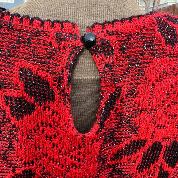Festive season ready Red, Black and sparkle Rose Knit Sweater - Picture 9 of 9
